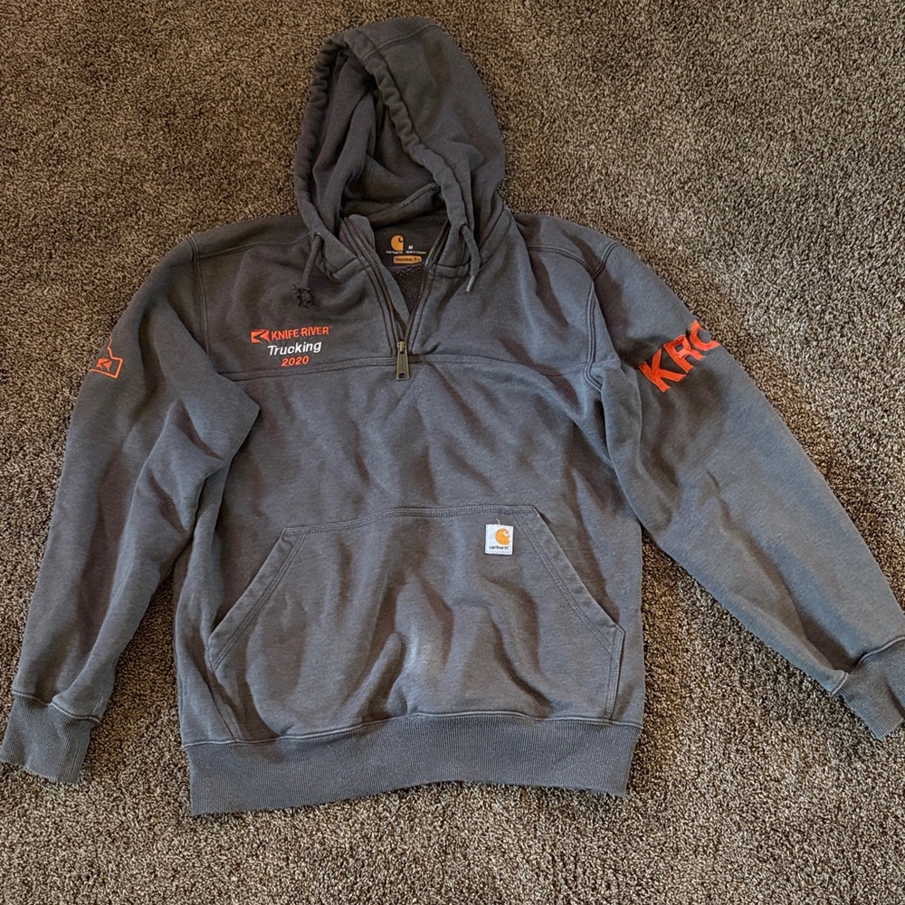 Carhartt Charcoal Zip-Up Sweater with Red Accents